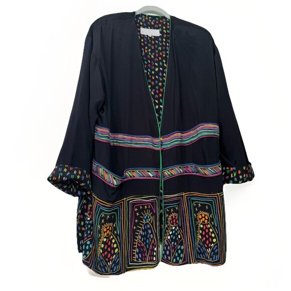 Platinum by Dorothy Schoelen Jackets & Blazers - Vtg PLATINUM DOROTHY SCHOELEN Jacket Medium Black Folk Art Boho Oversized USA